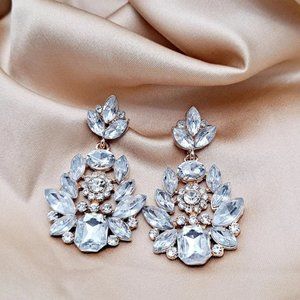 Clear Big Crystal Cluster Drop Statement Formal Wedding Earrings